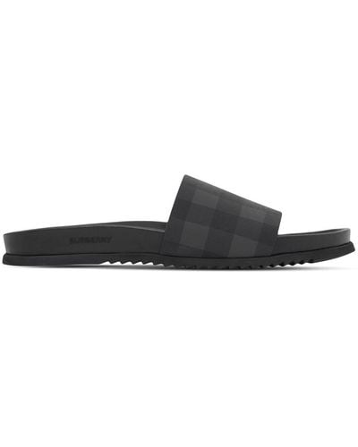 Burberry Checked Pool Slides - Gray