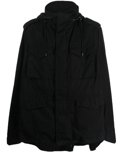 Balenciaga Distressed Hooded Parka Jacket - Black