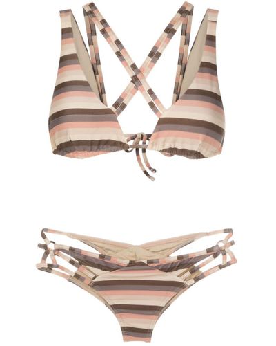 Amir Slama Striped Strappy Bikini - Natural