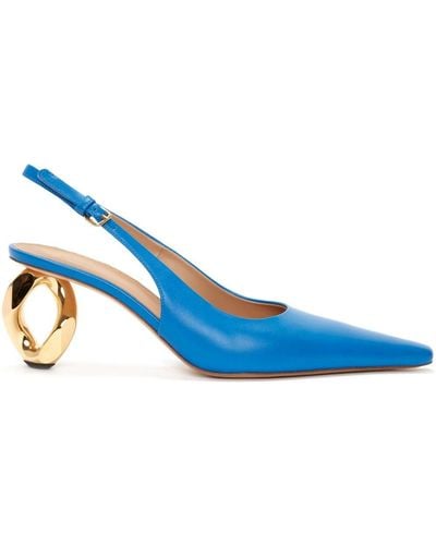 JW Anderson Chain-heel Slingback Leather Sandals - Blue
