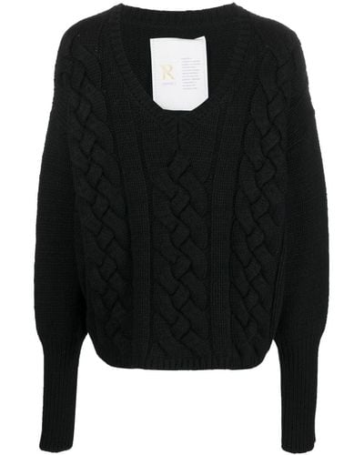 Ramael Cable-knit V-neck Sweater - Black