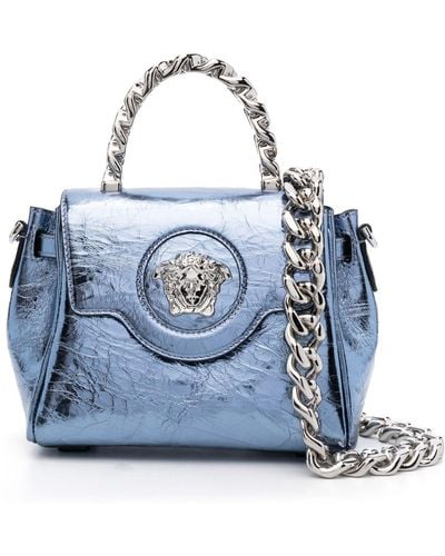 Versace Small La Medusa Metallic Tote Bag - Blue