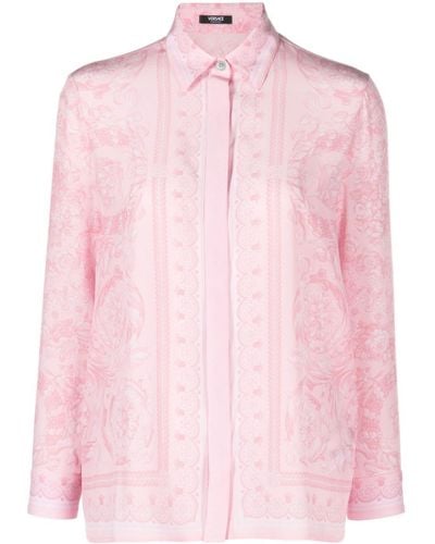 Versace Zijden Blouse Met Barokprint - Roze