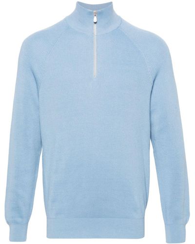 Brunello Cucinelli Half-zip Ribbed-knit Sweater - Blue