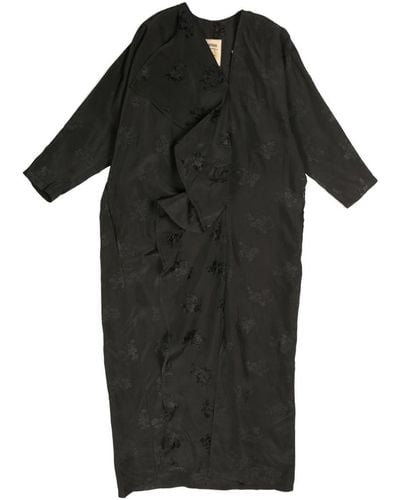 Uma Wang Draped Jacquard Midi Dress - Black
