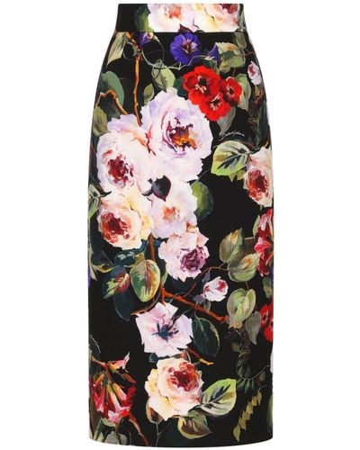 Dolce & Gabbana Charmeuse-Bleistiftrock mit Blumen-Print - Rot