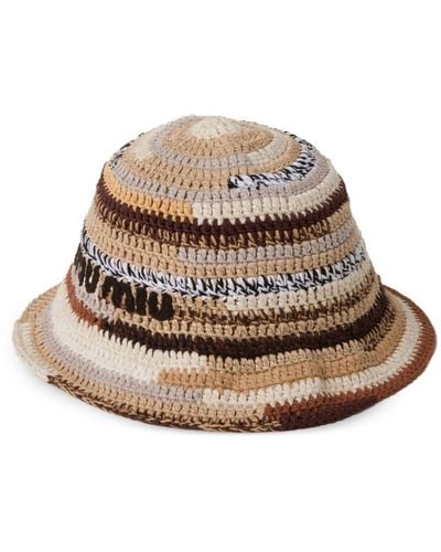 Miu Miu Logo-embroidered Crocheted Bucket Hat - Natural