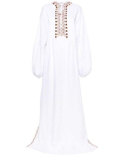 Ermanno Scervino Decorative-stitching Linen Maxi Dress - White