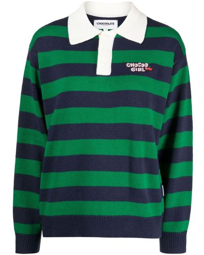 Chocoolate Stripe-pattern Sweater - Green