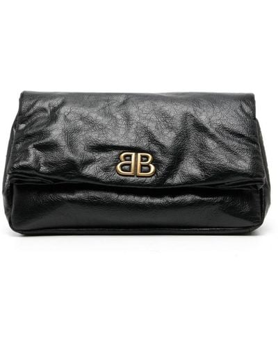Balenciaga Monaco Leather Clutch Bag - Black
