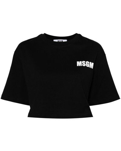 MSGM Logo-print Cropped T-shirt - Black