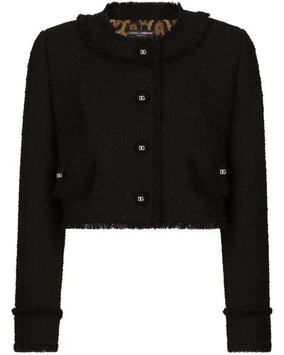 Dolce & Gabbana Dg-buttons Cropped Tweed Jacket - Black