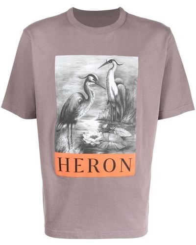 Heron Preston T-shirt en coton à imprimé Heron - Gris