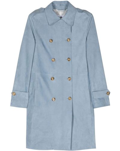 Manuel Ritz Double-breasted Suede Coat - Blue