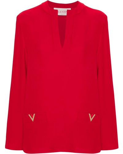 Valentino Garavani Seidenbluse mit V-Logo - Rot