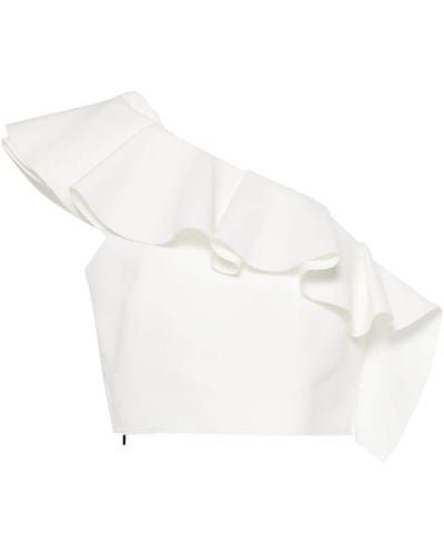 MSGM Ruffle-trim One-shoulder Cady Blouse - White