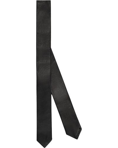 Gucci Logo-debossed Leather Tie - Black