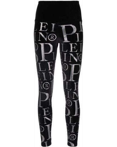 Philipp Plein Velvet Logo-print High-waisted leggings - Black