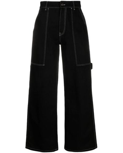 Stella McCartney Vaqueros anchos con costuras en contraste - Negro