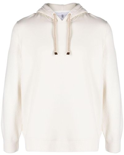 Brunello Cucinelli Ribbed-knit Drawstring Hoodie - White