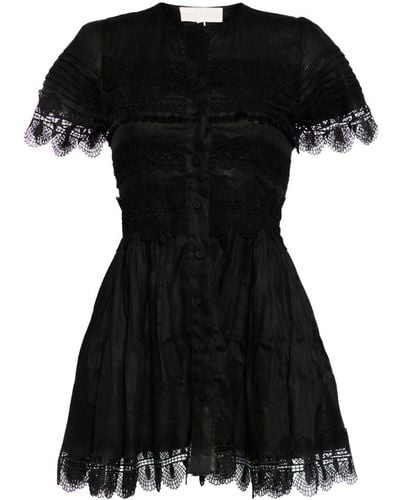 Waimari Violetta Short-sleeve Linen Minidress - Black