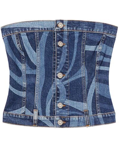 Emilio Pucci Corset en jean à imprimé abstrait - Bleu