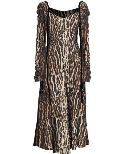 Proenza Schouler Leopard Crepe De Chine Cinched Dress - Black
