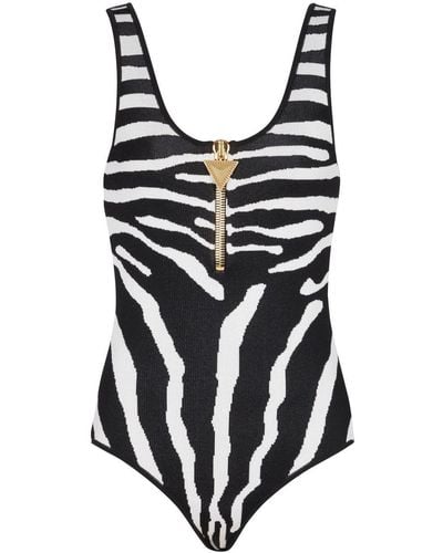 Balmain Zebra-print Zip-up Bodysuit - Black