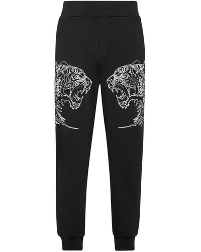Philipp Plein Tiger-print Cotton Track Pants - Black