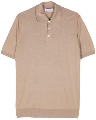 Brunello Cucinelli Fine-ribbed Cotton Polo Shirt - Natural