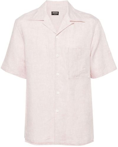 Zegna Kurzärmeliges Hemd aus Leinen - Pink