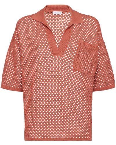Brunello Cucinelli Open-knit Cotton Top - Red