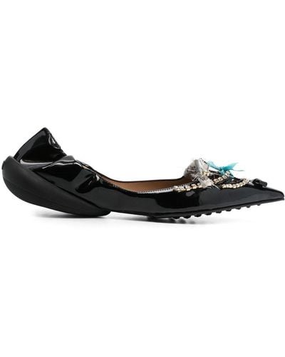 13 09 SR 20mm Crystal-embellished Pointed Ballerina Shoes - Black