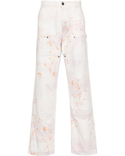 MSGM Paint Splatter-detail Straight-leg Trousers - White