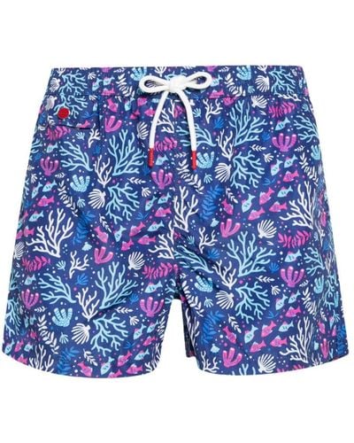 Kiton Motif-print Swim Shorts - Blue