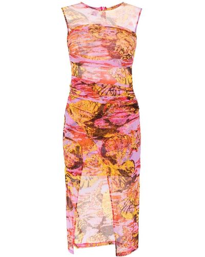 Pinko Sea-print Midi Dress - Orange