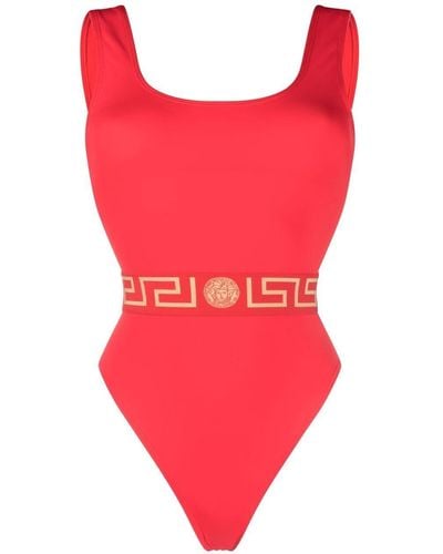 Versace Greca Waistband Swimsuit - Red