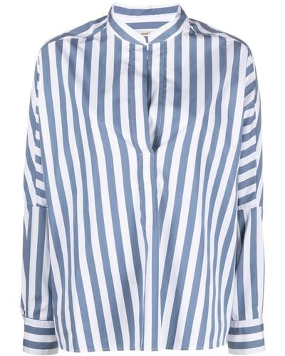 ODEEH Striped V-neck Shirt - Blue