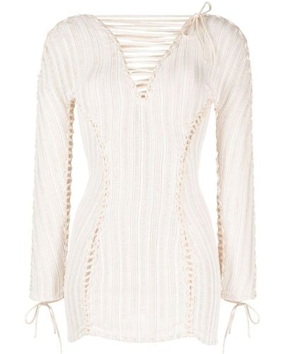 Isa Boulder Loose-knit Long-sleeve Minidress - White