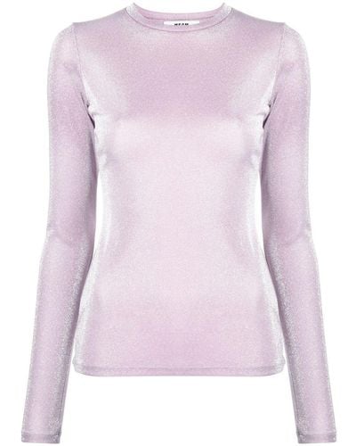 MSGM Crew-neck Metallic Sweater - Pink