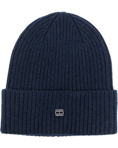 Tommy Hilfiger Logo-plaque Ribbed Beanie - Blue