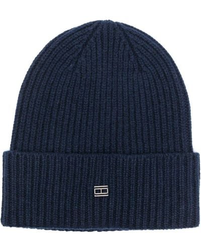 Tommy Hilfiger Gerippte Beanie mit Logo-Schild - Blau