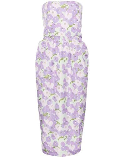 BERNADETTE Violet Floral Strapless Dress - Purple