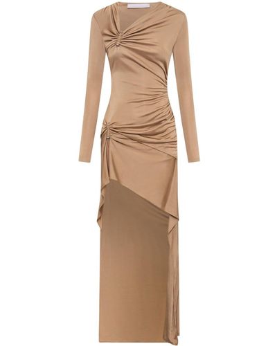 Dion Lee Gathered-detail Asymmetric Maxi Dress - Natural