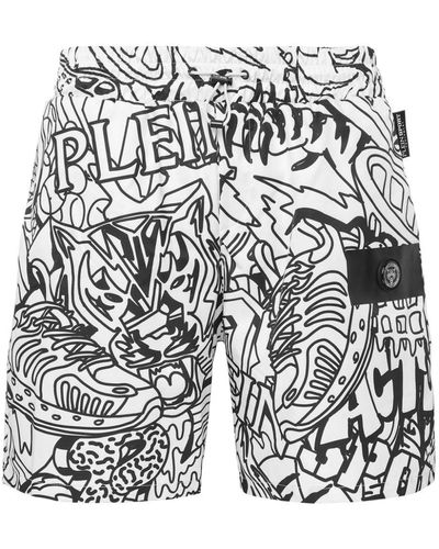 Philipp Plein Doodle-print Swim Shorts - White