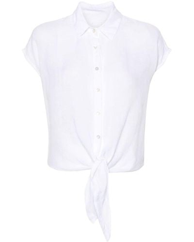 120% Lino Tie-fastening Linen Shirt - White