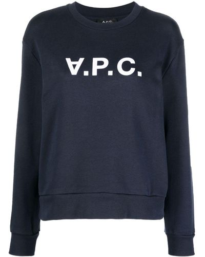 A.P.C. Vpc Logo-print Cotton Sweatshirt - Blue
