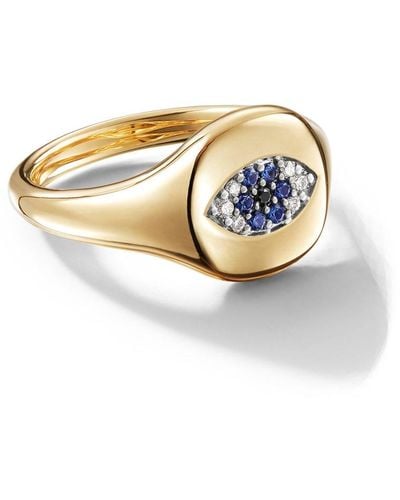 David Yurman 18kt Yellow Gold Cable Collectibles Evil Eye Sapphire And Diamond Mini Pinky Ring - Multicolour