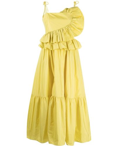 Tanya Taylor Delphine Tiered Midi Dress - Yellow