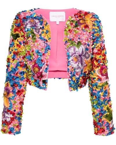 Carolina Herrera Sequin-embellished Cropped Jacket - Pink
